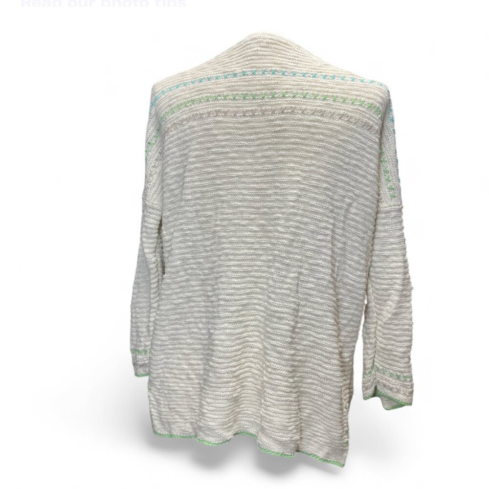 J Jill Womens Cream Light & Airy Knit Textured Embroidered Coastal Beach Sweater - Picture 4 of 7